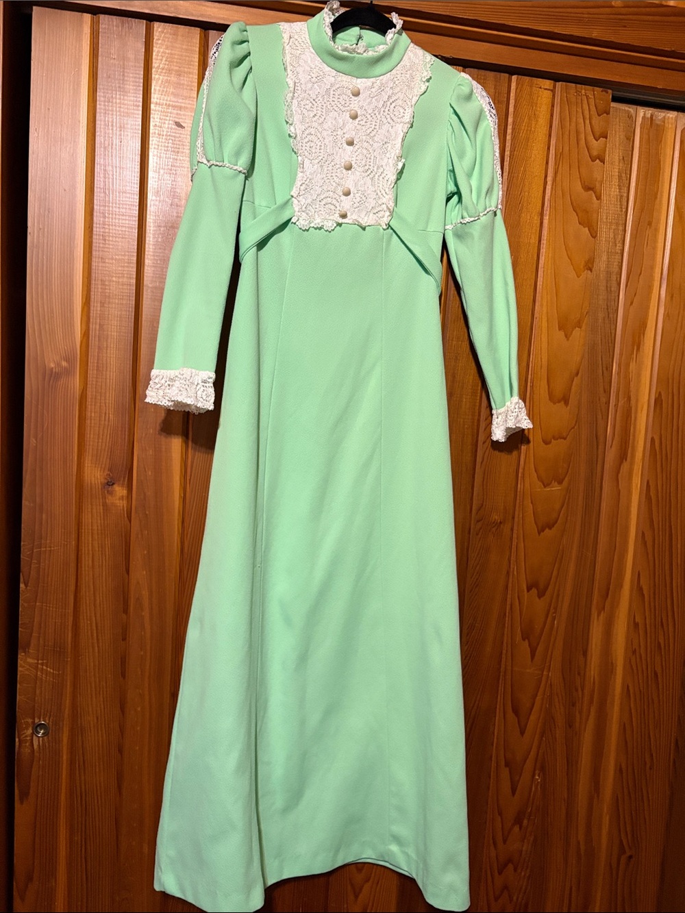 Vintage Mint Green Maxi Dress with Lace